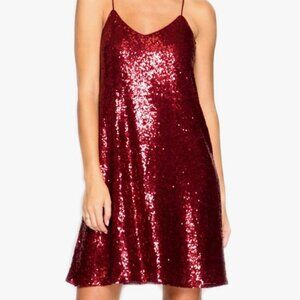 She + Sky, Sparkling Red Sequin Cami Spaghetti Strap Sleeveless Cocktail Dress